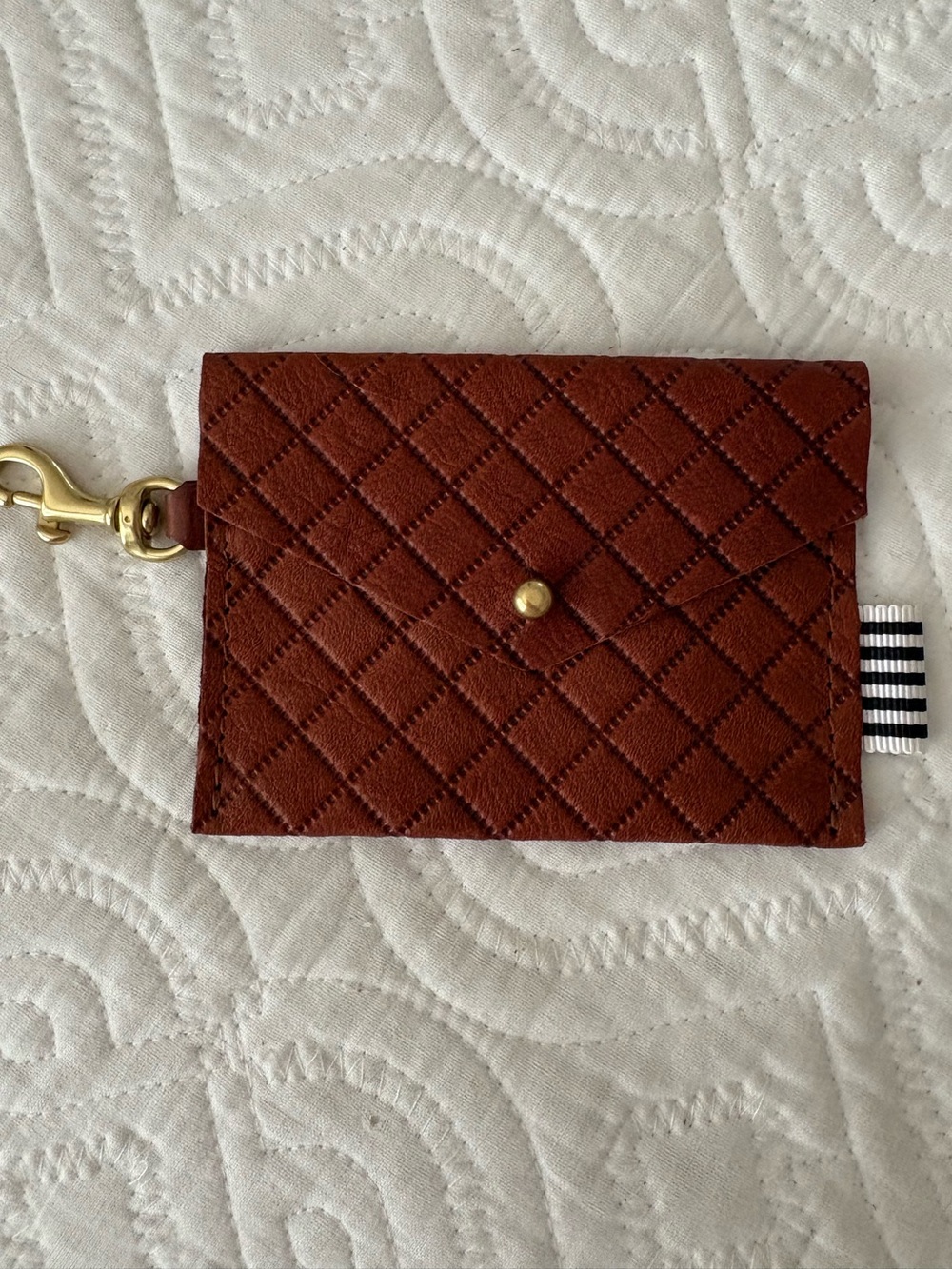 Quilted Brown Leather Card Holder Key Wallet